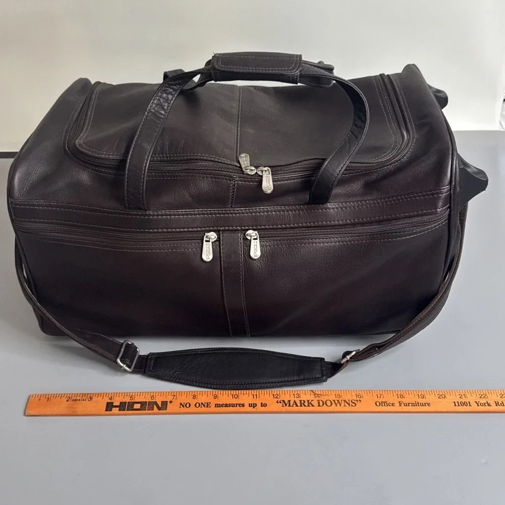 Piel Leather Duffel On Wheels - Brown - 21.5x10.5x10